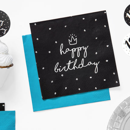 Feestbazaar Servetten Happy birthday King Zwart/Wit - 20 Stuks