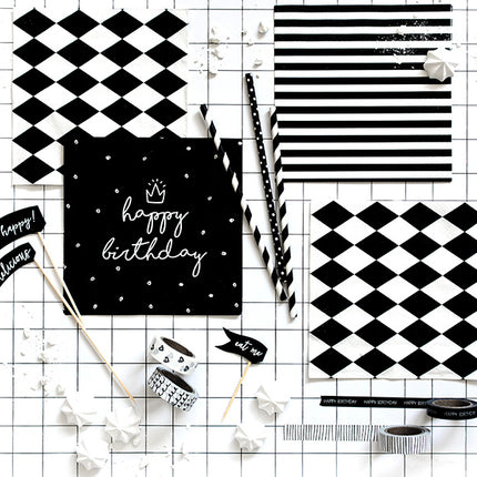 Feestbazaar Servetten Happy birthday King Zwart/Wit - 20 Stuks