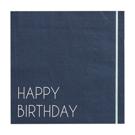 Feestbazaar Servetten Happy Birthday Navy Blue (16st)