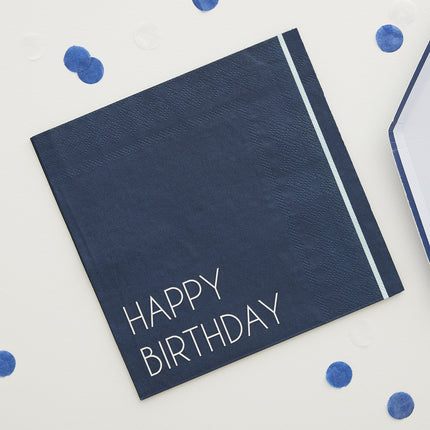 Feestbazaar Servetten Happy Birthday Navy Blue (16st)