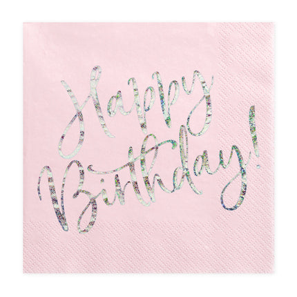 Feestbazaar Servetten Happy birthday Poederroze - 20 Stuks