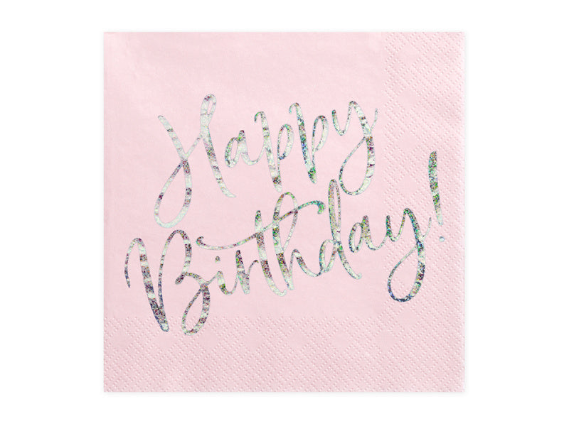 Feestbazaar Servetten Happy birthday Poederroze - 20 Stuks