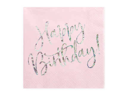 Feestbazaar Servetten Happy birthday Poederroze - 20 Stuks