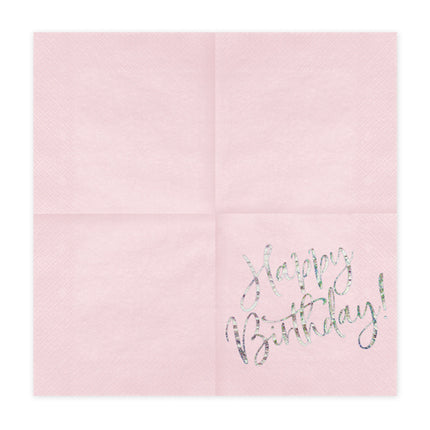 Feestbazaar Servetten Happy birthday Poederroze - 20 Stuks