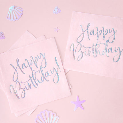 Feestbazaar Servetten Happy birthday Poederroze - 20 Stuks