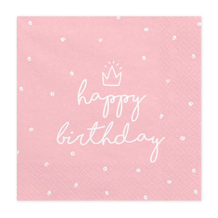 Feestbazaar Servetten Happy birthday Queen lichtroze - 20 Stuks
