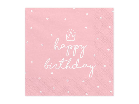 Feestbazaar Servetten Happy birthday Queen lichtroze - 20 Stuks