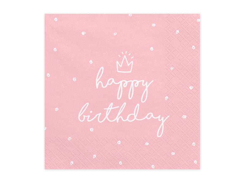 Feestbazaar Servetten Happy birthday Queen lichtroze - 20 Stuks