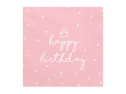 Feestbazaar Servetten Happy birthday Queen lichtroze - 20 Stuks