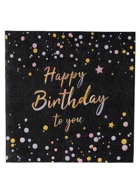 Feestbazaar Servetten Happy Birthday To You Zwart (20st)