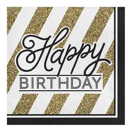 Feestbazaar Servetten Happy Birthday Zwart/Goud