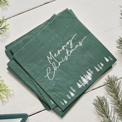 Feestbazaar Servetten Merry Christmas Groen (16st)