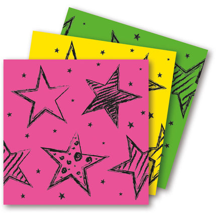 Feestbazaar Servetten Neon Sterren - 16 Stuks