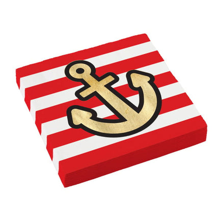Feestbazaar Servetten Piraten Rood/Wit Anker (16st)