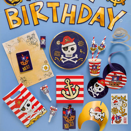 Feestbazaar Servetten Piraten Rood/Wit Anker (16st)