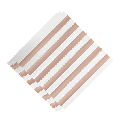 Feestbazaar Servetten Rose Goud/Wit Gestreept Chique (20st)
