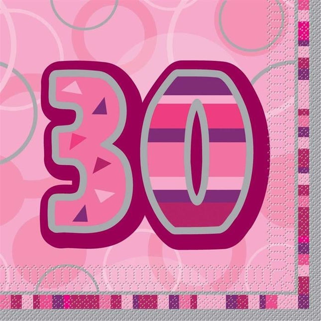 Feestbazaar Servetten Roze 30 Jaar - 16 Stuks