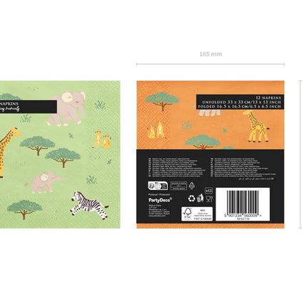 Feestbazaar Servetten Safari Groen Oranje met Print (12st)