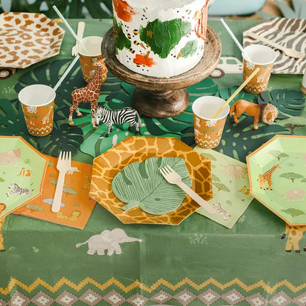 Feestbazaar Servetten Safari Groen Oranje met Print (12st)
