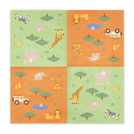 Feestbazaar Servetten Safari Groen Oranje met Print (12st)