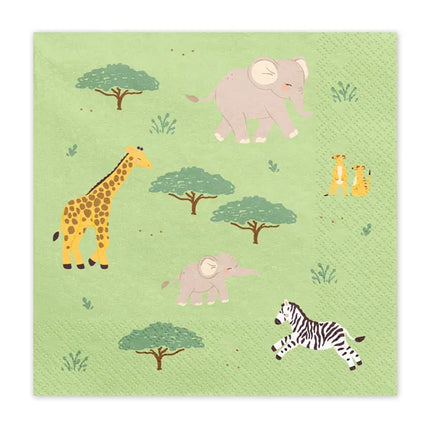 Feestbazaar Servetten Safari Groen Oranje met Print (12st)