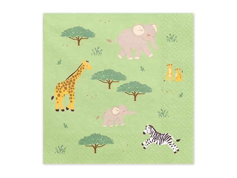 Feestbazaar Servetten Safari Groen Oranje met Print (12st)
