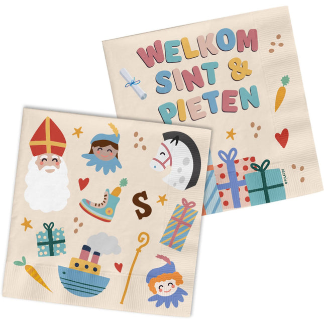 Feestbazaar Servetten Welkom Sint & Piet Cartoon (20st)