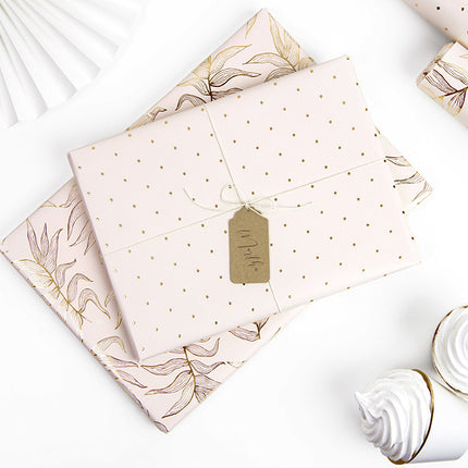 Feestbazaar Set 2 rollen Inpakpapier Metallic Roze/Goud Bladeren en Stippen