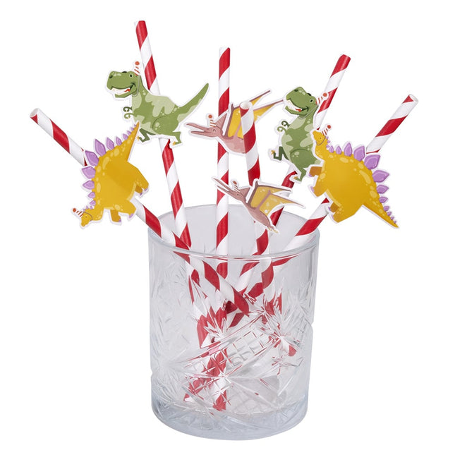 Feestbazaar Set 6 Papieren rietjes Dino party