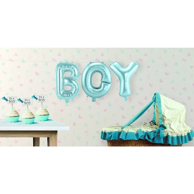 Feestbazaar Set baby blauwe folie ballonnen 'Boy'