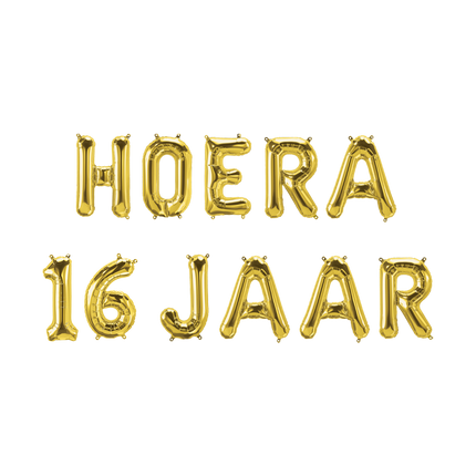 Feestbazaar Set Folie ballonnen - Hoera 16 Jaar Goud