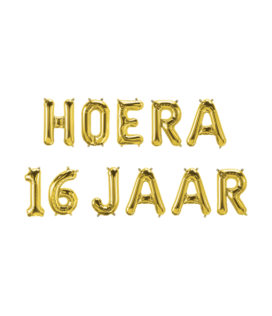 Feestbazaar Set Folie ballonnen - Hoera 16 Jaar Goud