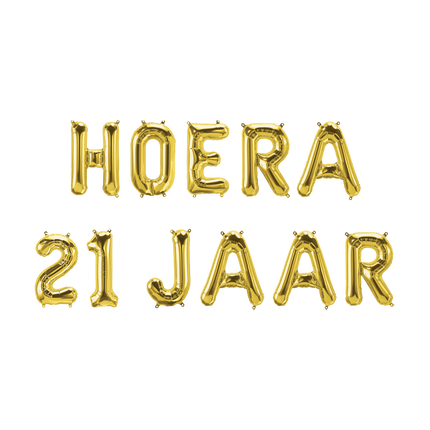 Feestbazaar Set Folie Ballonnen - Hoera 21 Jaar Goud