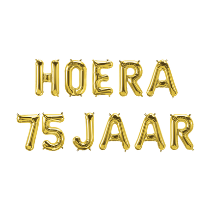 Feestbazaar Set Folie Ballonnen - Hoera 75 Jaar Goud