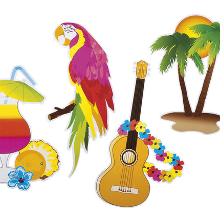 Feestbazaar Set tropische Hawaii Wanddecoratie (4 Stuks)