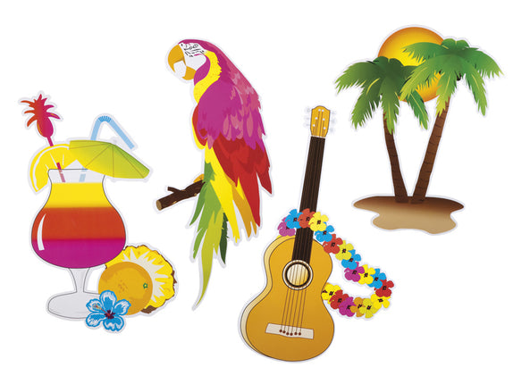 Feestbazaar Set tropische Hawaii Wanddecoratie (4 Stuks)