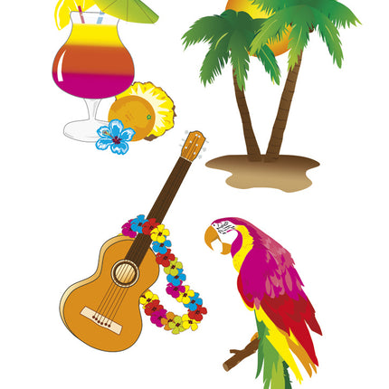 Feestbazaar Set tropische Hawaii Wanddecoratie (4 Stuks)