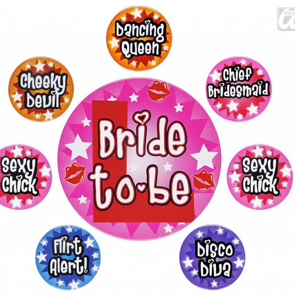 Feestbazaar Set van 8 Buttons Vrijgezellen feest dames