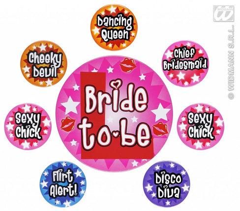 Feestbazaar Set van 8 Buttons Vrijgezellen feest dames