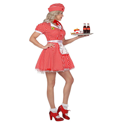 Feestbazaar Sexy Serveerster kostuum American Rood/Wit