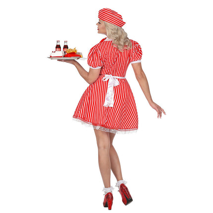 Feestbazaar Sexy Serveerster kostuum American Rood/Wit