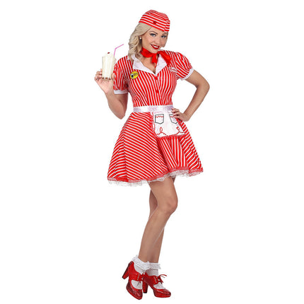 Feestbazaar Sexy Serveerster kostuum American Rood/Wit