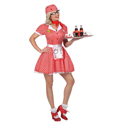 Feestbazaar Sexy Serveerster kostuum American Rood/Wit