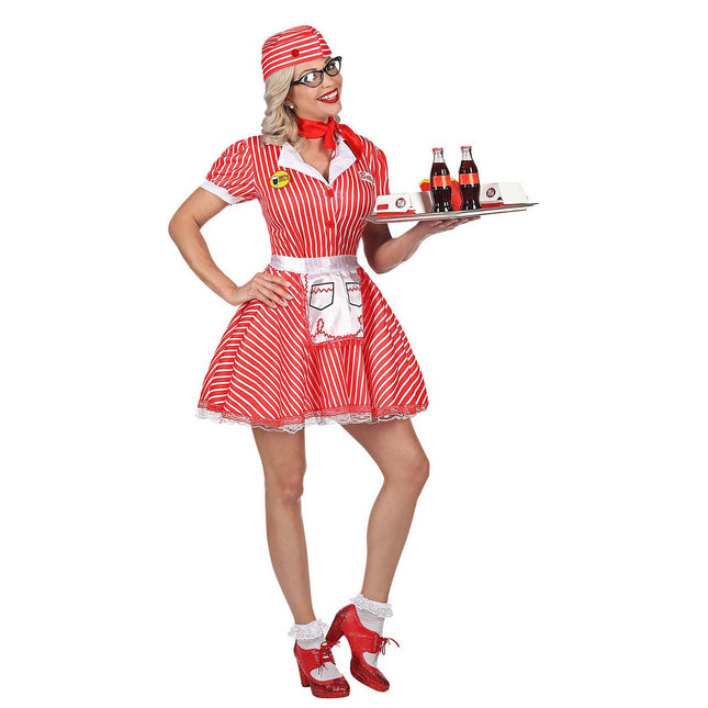 Feestbazaar Sexy Serveerster kostuum American Rood/Wit
