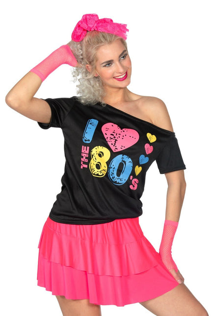 Feestbazaar Shirt I love the 80's zwart Sandra