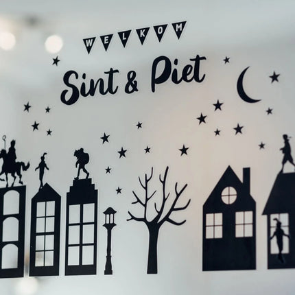 Feestbazaar Sinterklaas Raamstickers A4 Zwart