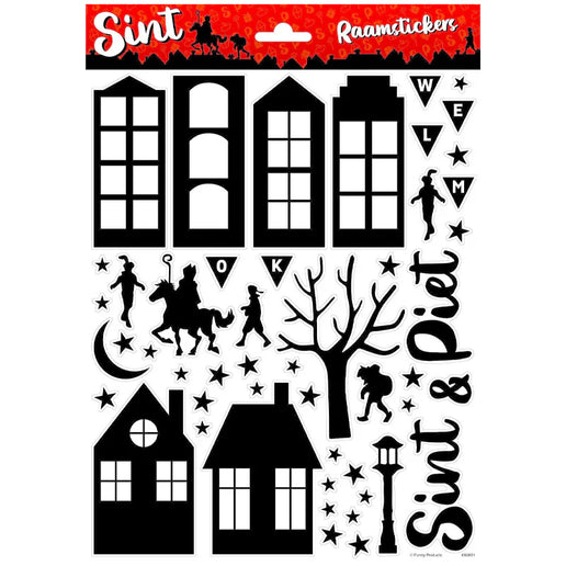 Feestbazaar Sinterklaas Raamstickers A4 Zwart