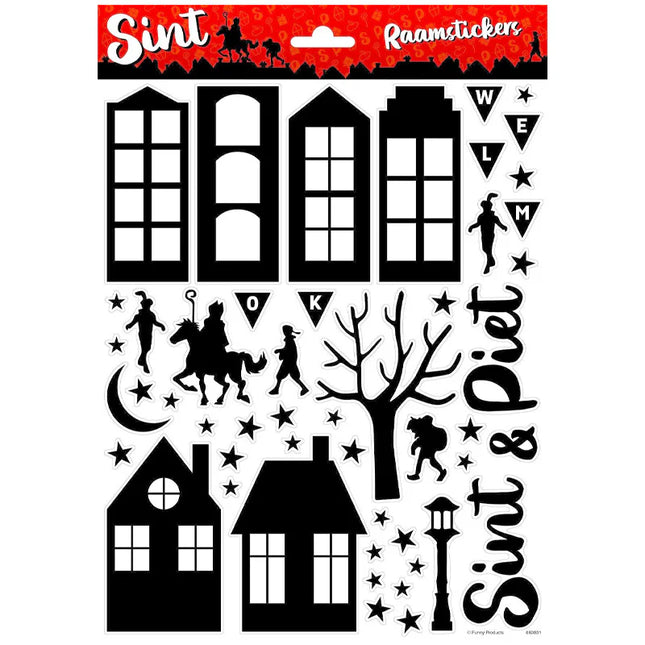 Feestbazaar Sinterklaas Raamstickers A4 Zwart