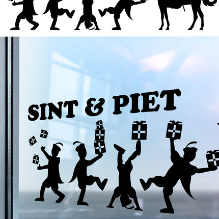 Feestbazaar Sinterklaas Raamstickers Cadeautjes Zwart (90x32cm)