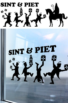 Feestbazaar Sinterklaas Raamstickers Cadeautjes Zwart (90x32cm)